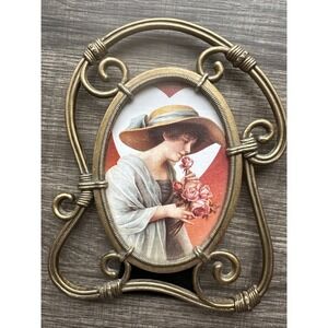 Terragrafics Victorian Lady Roses Oval Scroll Photo Frame Easel Back 7.5" x 5.5"